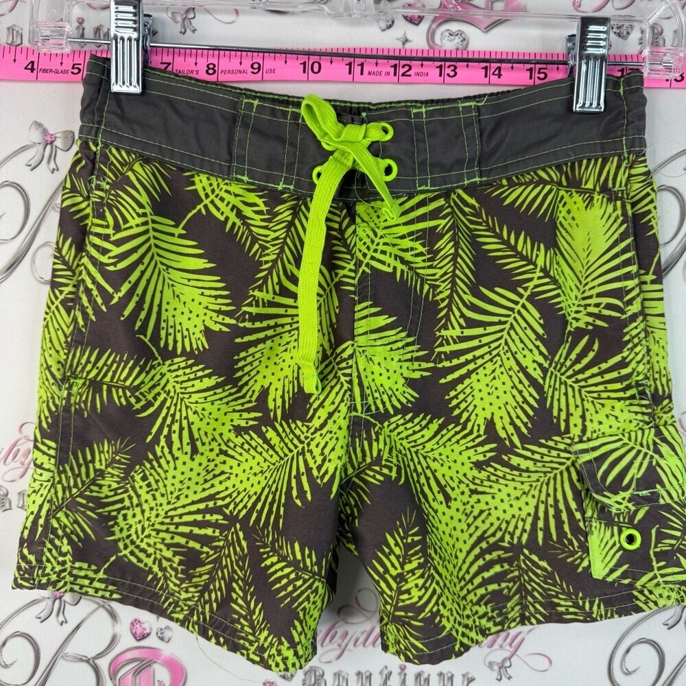 Body Glove swim trunks shorts pool Boys Neon Green Palm Print Swim Shorts